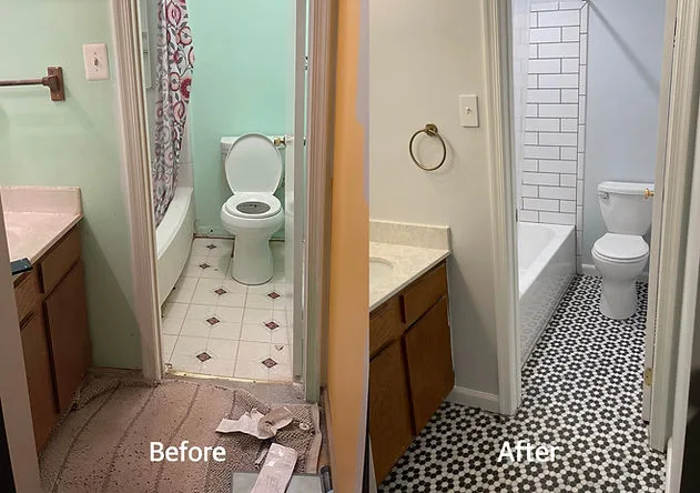 Bathroom before and after remodeling
