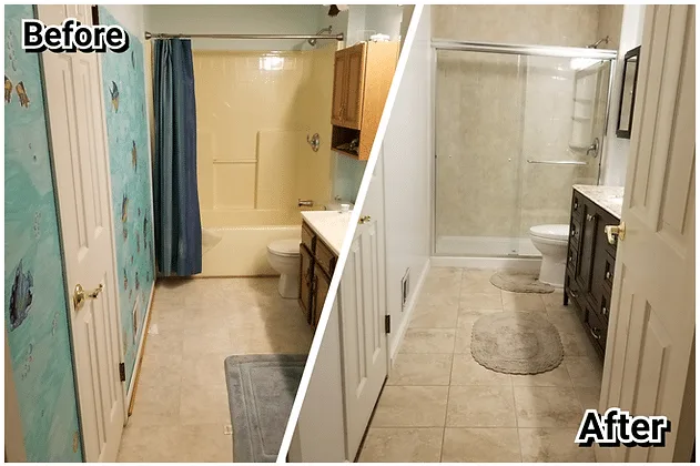 Bathroom before and after remodeling